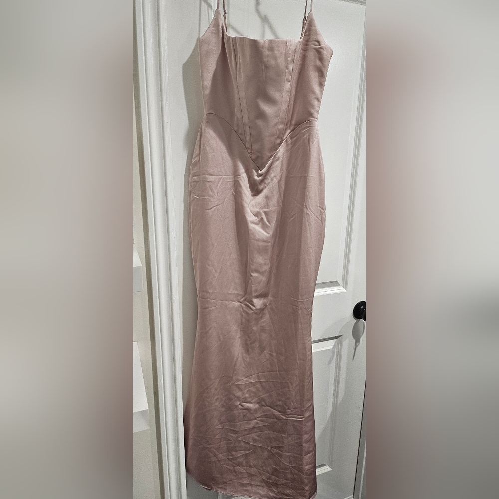 House Of Cb Olivette Blush Pink Satin Slip Corset Like Maxi Dress Large L
